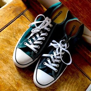 Green Converse sneakers.